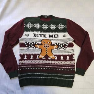 "Bite Me" Gingerbreadman Knit Christmas Sweater